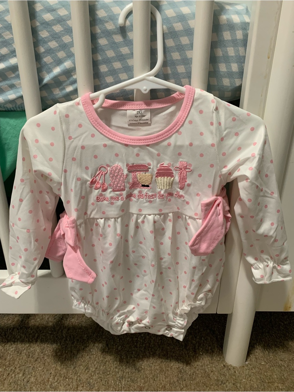 Pink Polka Dot Baby Long-Sleeve Onesie-“Bake me a cake as fast as you can”